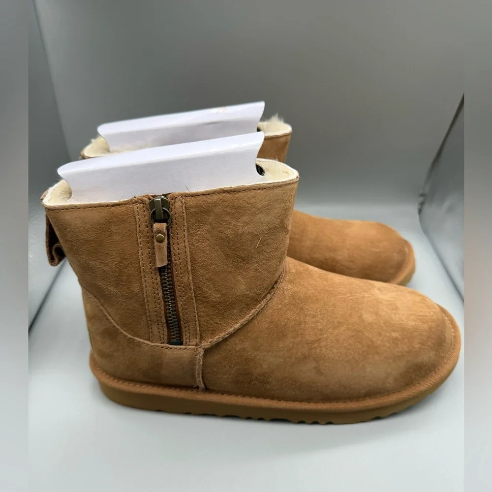 UGG Classic II Kids CHESTNUT Mini Double Zip Suede Winter Boots /Size 6 /NIB - Picture 6 of 9